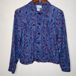 Coldwater Creek Embroidered Jacket Small Lightweight Boho Chambray Coat